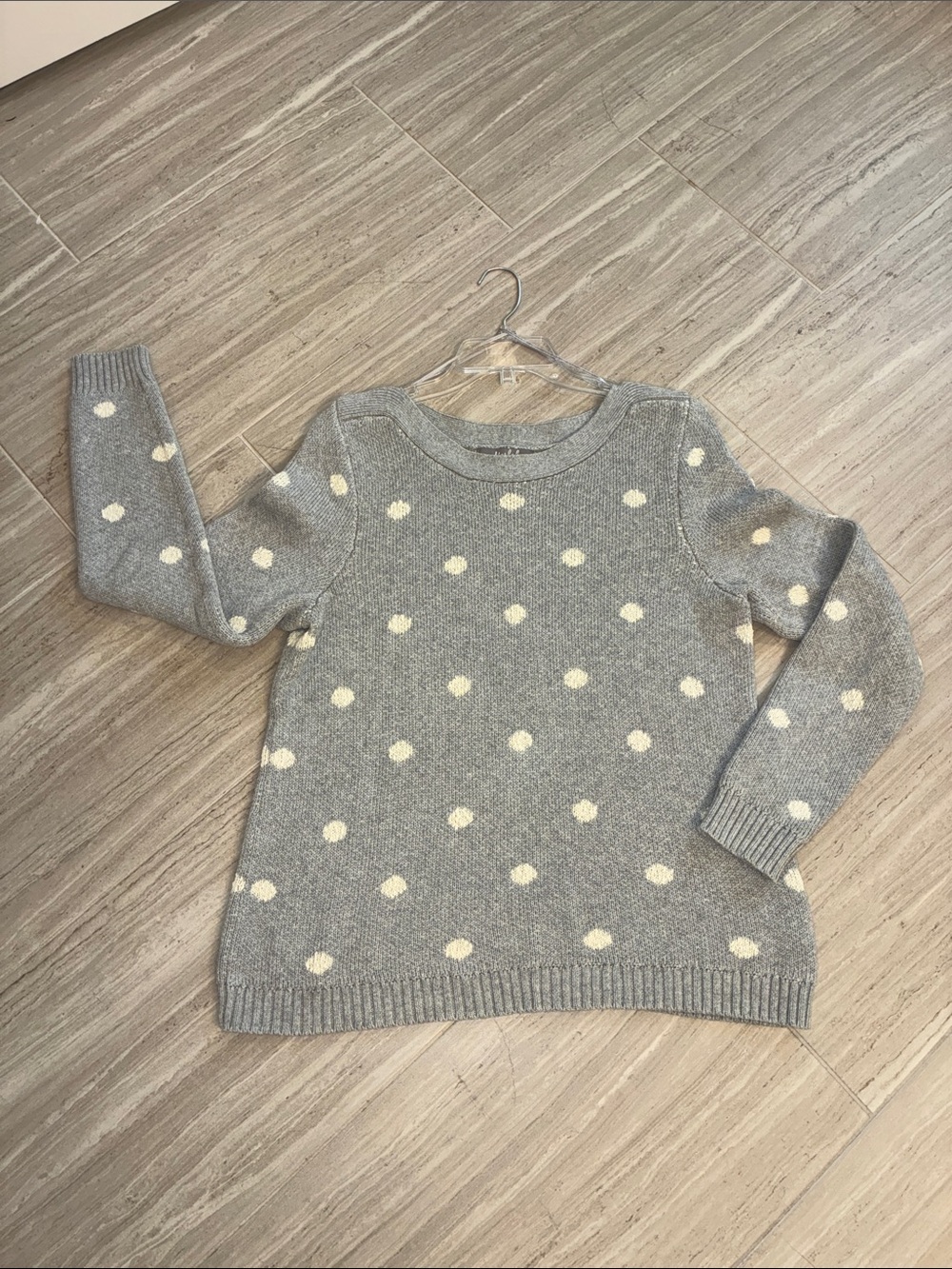 Marled Cotton Sweater Gray Ivory Polka Dot Size L